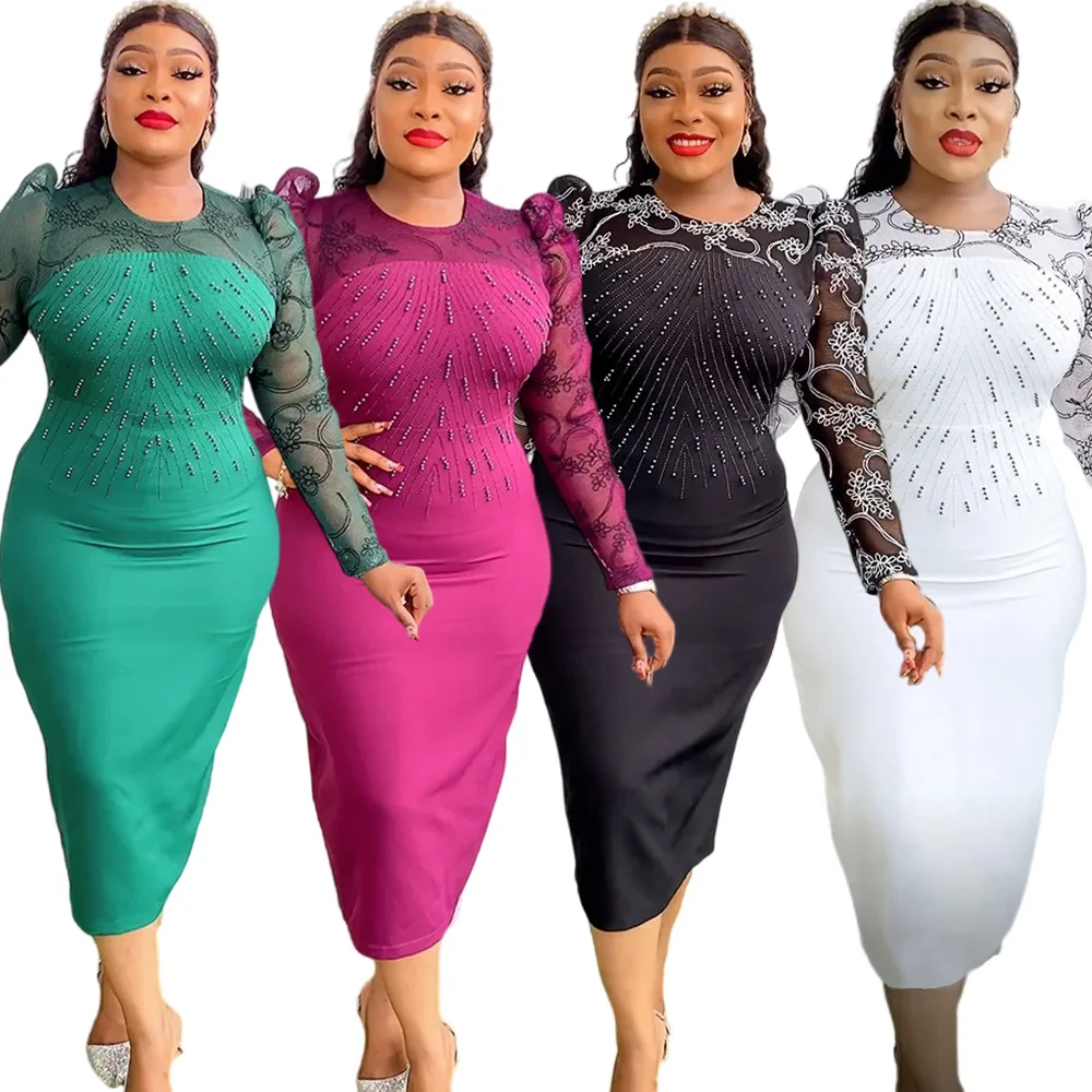 Платье женское облегающее длинное с круглым вырезом и длинным рукавом