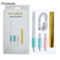 chzimade usb heating hot stamping foil pen set for paper leather convertible head heat actived gold foil pen diy scrapbook craft