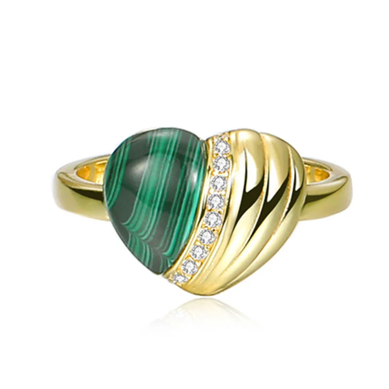 

Dainty 925 Sterling Silver Square Natural Malachite Heart CZ Adjustable Rings For Women 2022 18K Gold Plated Bridal Jewelry