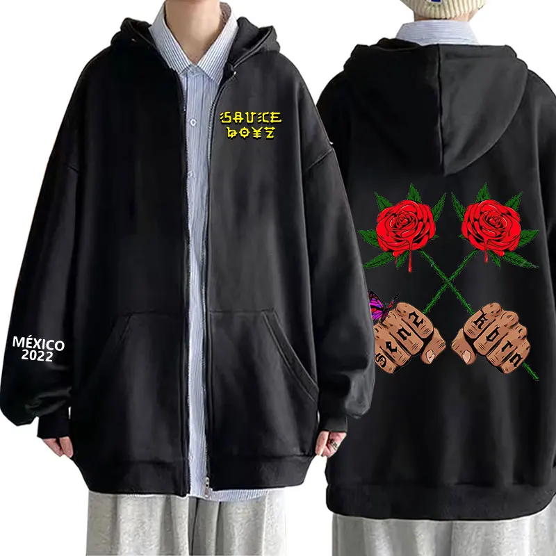 

American Rapper Eladio Carrion Zipper Hoodies Fashion Sauce Boyz Music Album Print Pullover Men Women Casual Cardigan Sweatshirt