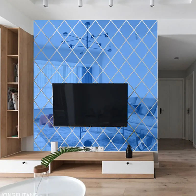 

DIY Mirror Wall Sticker Silver/Blue/Gold Living Room Background Splicing Wall Sticker Mirrors Modern Wall Papers Home Decor