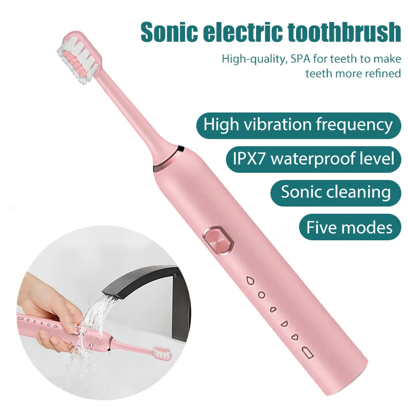 Ultrasonic Electric Toothbrush Sonic Toothbrushes Rechargeable Adult Waterproof Electric Tooth Brush with Toothbrush Head