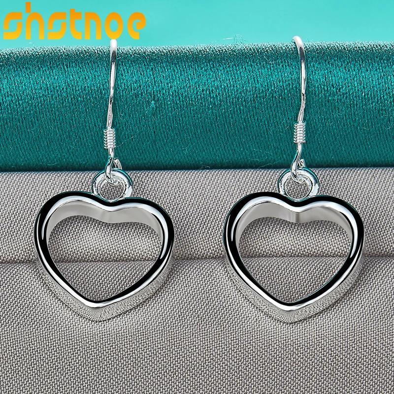 

925 Sterling Silver Hollow Heart Drop Earrings For Women Party Engagement Wedding Valentines Gift Charm Fashion Jewelry