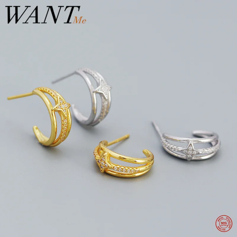 

Женские серьги-гвоздики WANTME из серебра 925 пробы с трехслойной звездой