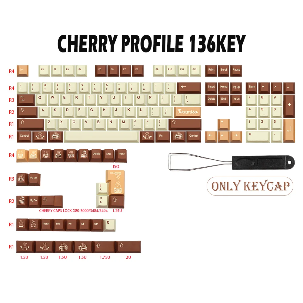 

136 Keys GMK Tiramisu Keycap pbt Cherry Profile Keycap For dz60/RK61/64/gk61/68/84/87/96/980/104/108 Mechanical Keyboard Key Cap