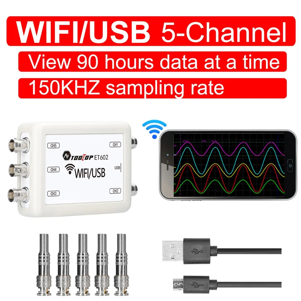 

Wireless WiFi USB Oscilloscope 5 Channel Data Storage Acquisition Recorder Automotive Maintenance Utility Tool