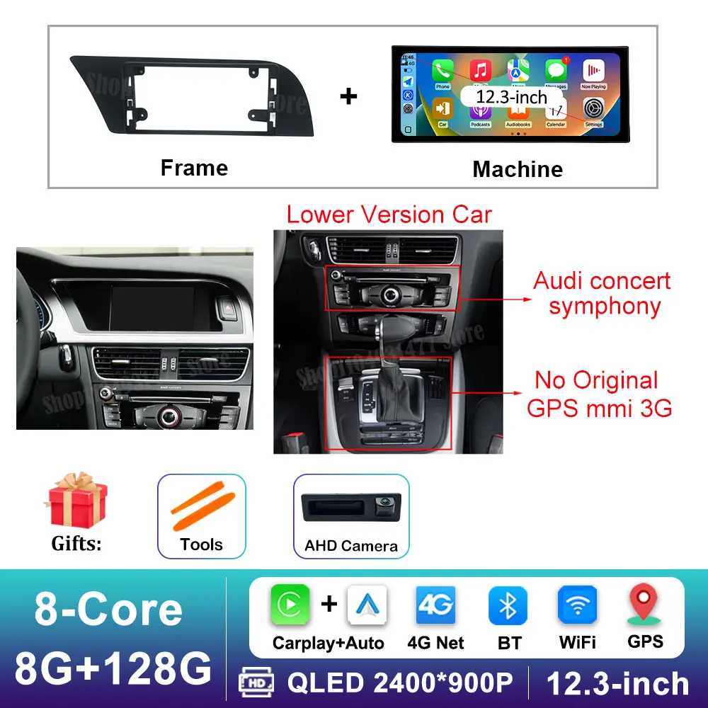

12.3'' Ультратонкий экран GPS Android 16 для Audi A4 B8 A5 2009-2016, автомобильный видеоплеер с Bluetooth, мультимедийная система 4G, автоаксессуары