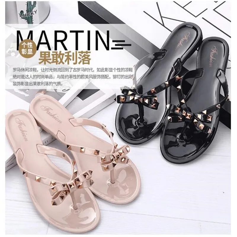 

2023 Hot Sale Fashion Women's Flip Flops Summer Shoes Cool Beach Rivet Big Bow Flat Sandals Jelly Shoes Sandals Girls