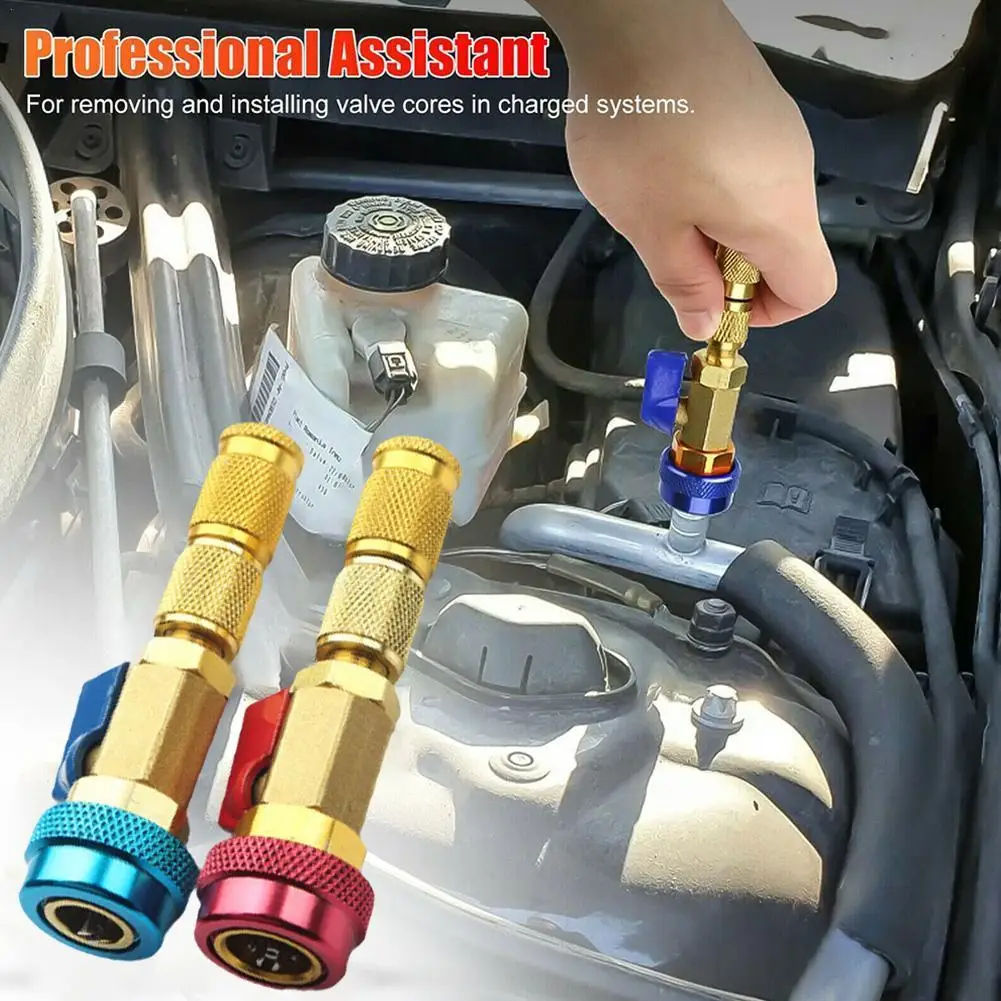

R134A Valve Core Quick Remover Installer Air Conditioning And (Blue) High Pressure Tool (Red) Pressure Valve Core Low Adjus J9M8