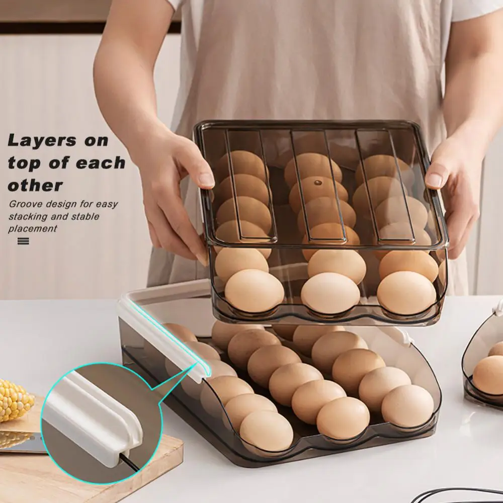 

Rolling Egg Box Automatic Filling Egg Carton Egg Holder For Kitchen Refrigerator Stackable Egg Tray Plastic Storage Container