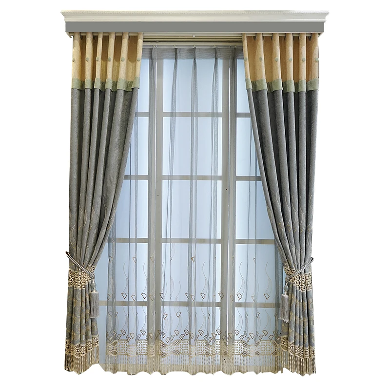 Новые мятно-зеленые полые вышитые синельные толстые шторы для гостиной спальни