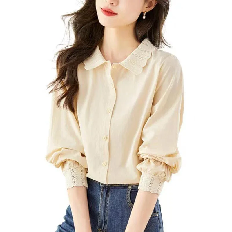 Осенний элегантный модный однотонный Стильный Нежный Топ с воротником Питер Пэн