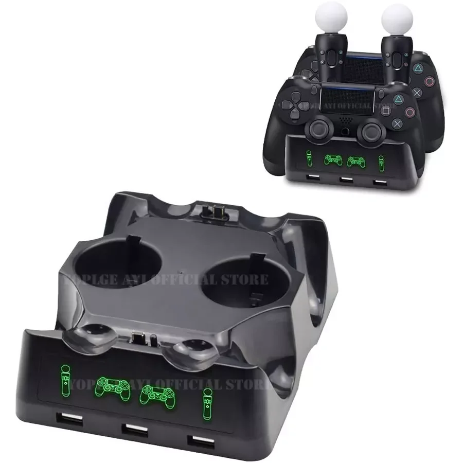 

NEW2023 4 In 1 PS4 Controller Charger PS VR Move Gamepad Charging Dock 3 HUB LED Indicator for PlayStation Station PS 4 Accesso