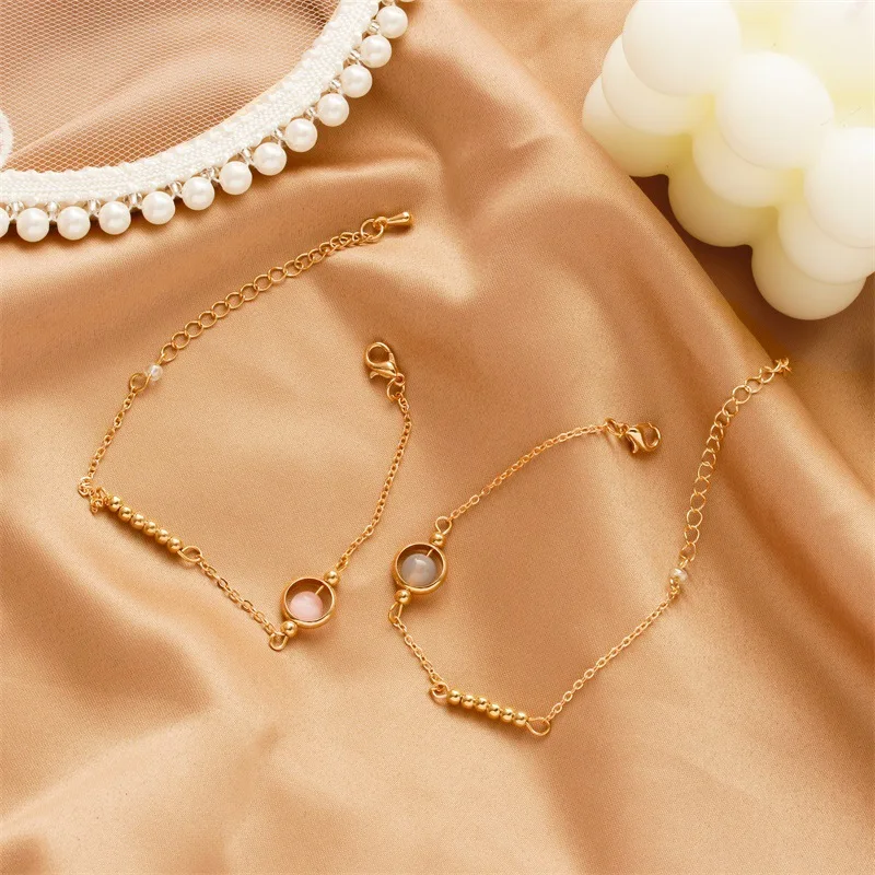 

Korean Fashion Ins Lucky Beads Gold Chain Bracelet For Women Simplicity Pink Crystal Beaded Bracelets Female Trend Jewelry 2021