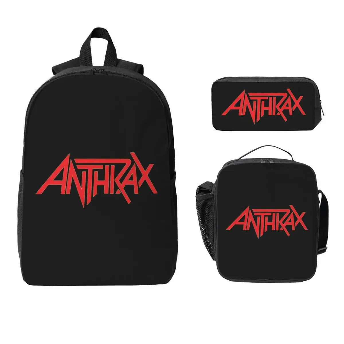 Фото Рюкзак с логотипом музыкальной группы Anthrax, сумка для книг для мальчиков и девочек, школьная сумка, сумки на плечо для компьютера, 3 шт., изолированная сумка для обеда, пенал №1