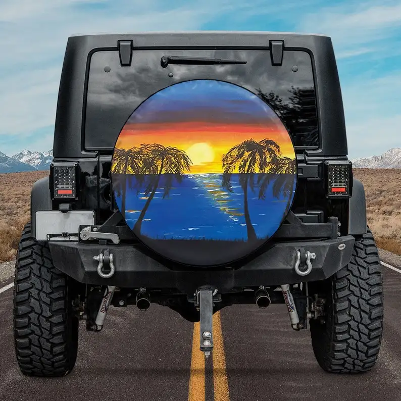 

Beach Sunset Unique Spare Tire Cover Spare Tire Cover for Jeep, CRV, Camping Enthusiasts