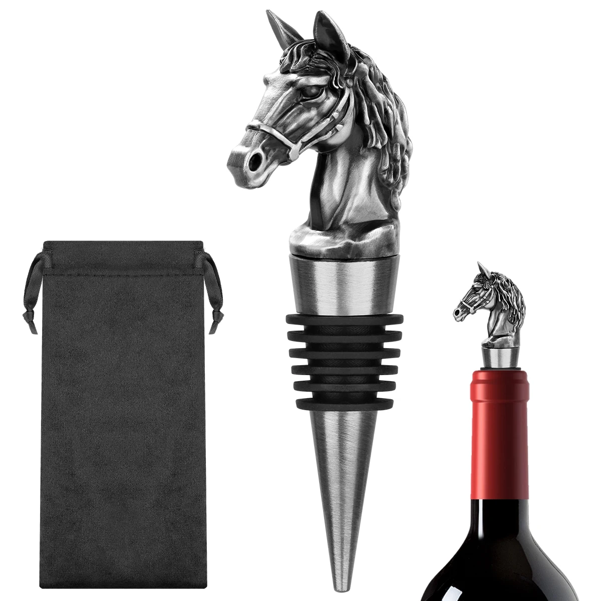 

Изысканный металлический декор в виде головы лошади, пробка для бутылки вина с черной сумкой, уникальные пробки для бутылок в подарок для вина, кухонные барные инструменты, новинка 2025 г.