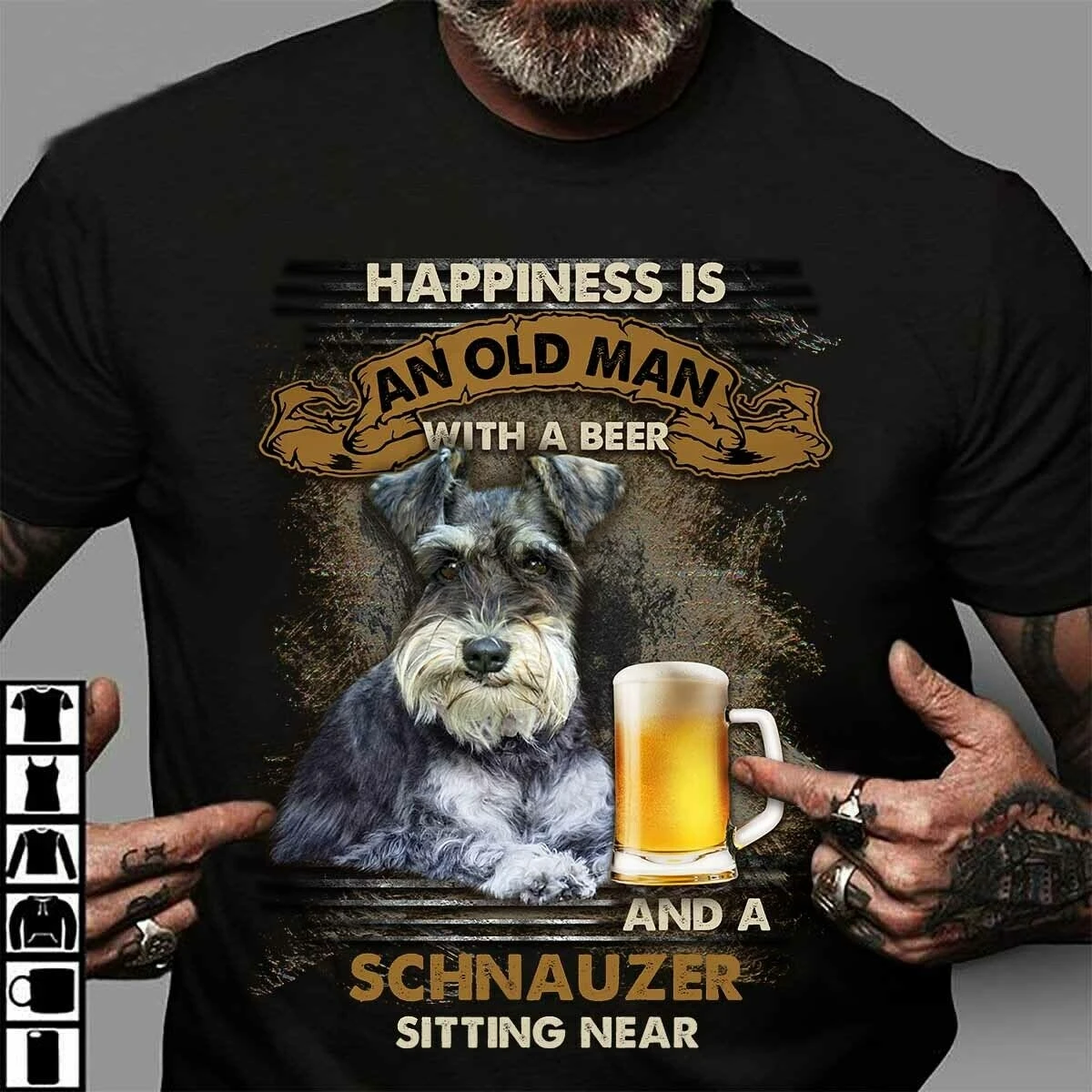 Schnauzer сидящий рядом со стариком подарок с пивом футболка S-5XL бесплатная доставка |