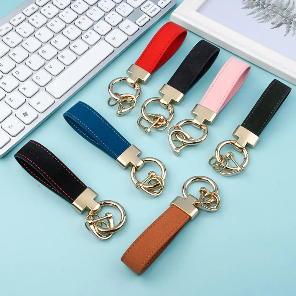 

Faux Leather Car Key Chain Luxury Wristlet Strap Men Women Anti-lost Portable Backpack Ornament Faux Leather Key Ring Daily Use