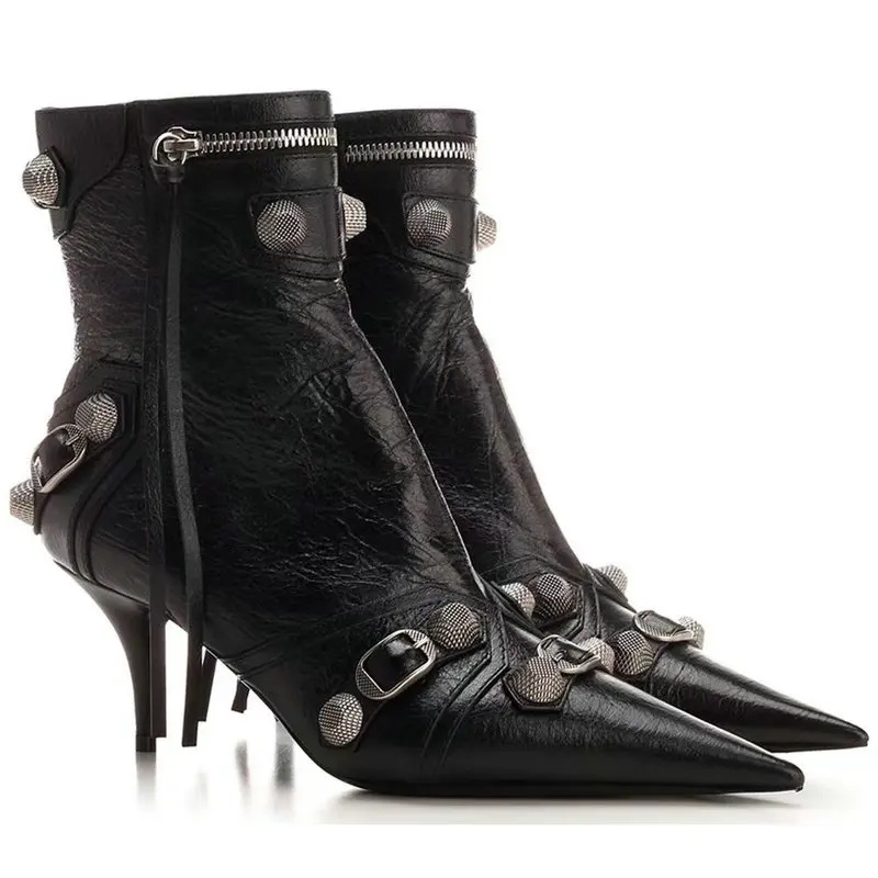 

Stiletto High Heels Women Ankle Boots Pointed Toe Ladies Shoes Winter Autumn Black Green Pink White Pumps Size 42 43