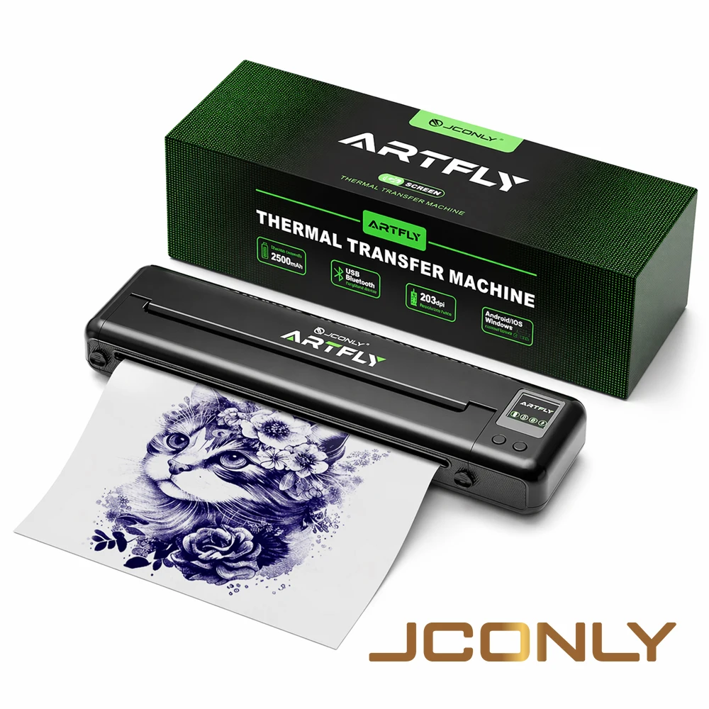 Фото Беспроводной принтер для тату-трафаретов JCONLY Artfly с аккумулятором 2500 мАч, термопринтер для трафаретов, Bluetooth-машина для передачи изображений для студий №1