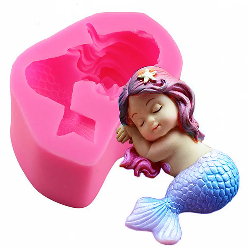 

Silicone Mermaid Fondant Mold Cute 3D Sleeping Baby Girl Mould Cake DIY Baking Sugarcraft Chocolate Candle Soap Making Crafting