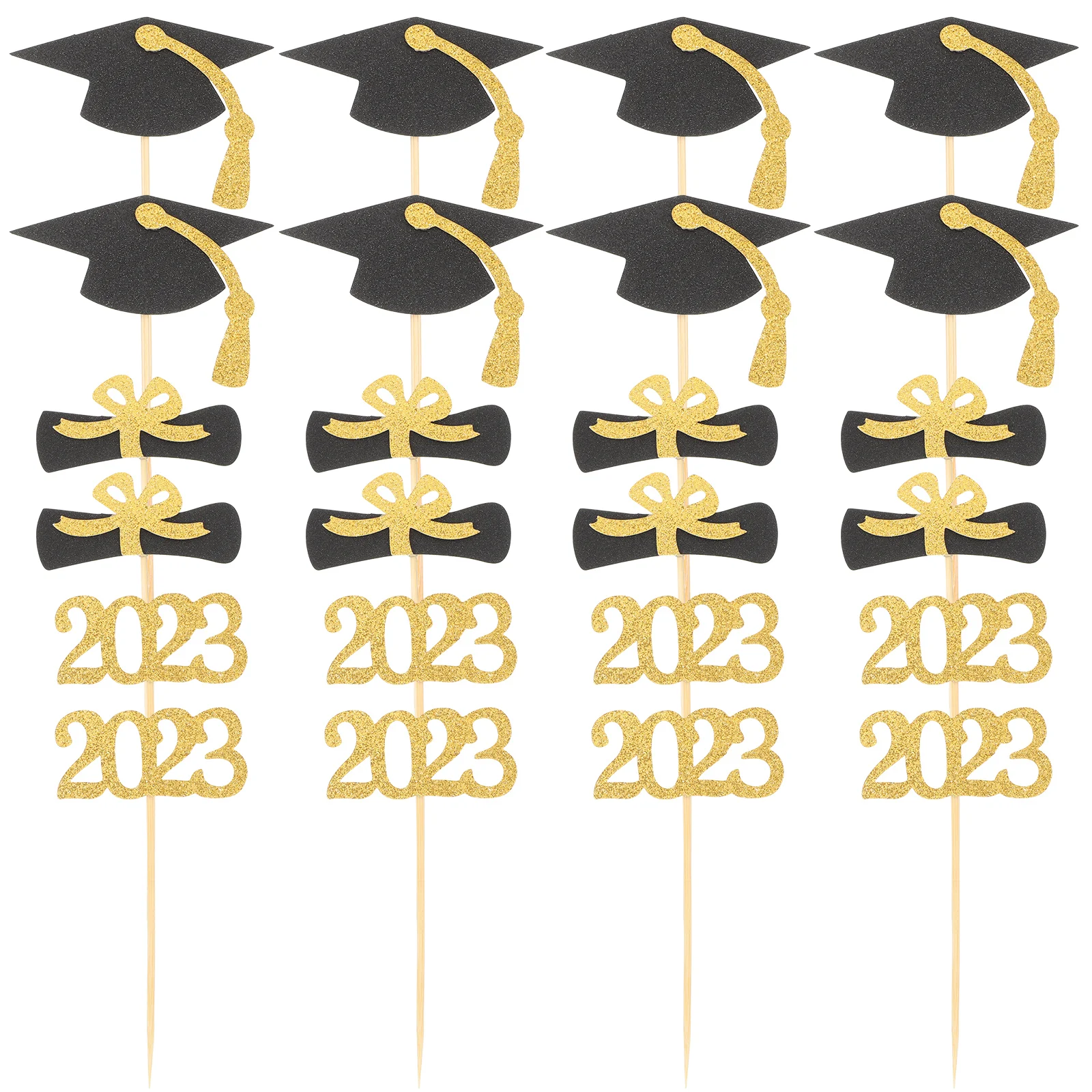 

24 Pcs 2023 Graduation Card Insertion Paper Cake Decors Dessert Ornaments Party Food Bulk Salad Topper Cupcake Toppers Hat