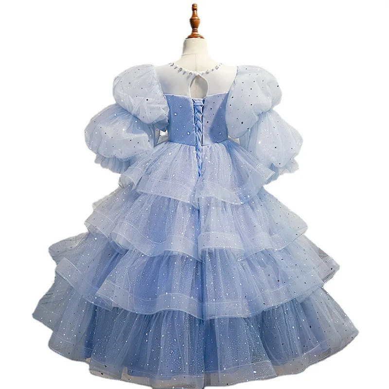 

Spring Girls Prom Dress Children Pageant Ball Gown Teenages Wedding Sequins Dresses for Kids Elegant Blue Dresses Girls Clothes