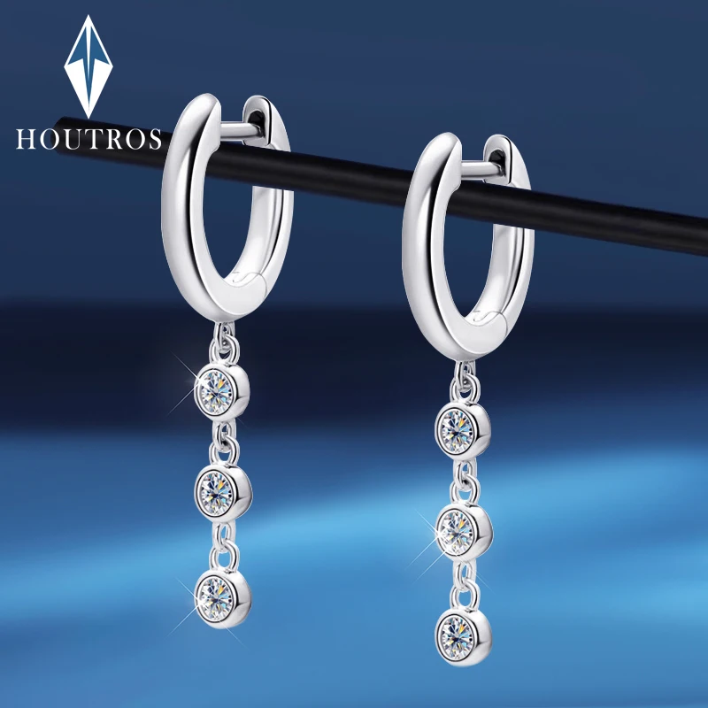 

Houtros Moissanite Tassel Hoop Earrings For Women S925 Silver 6 Stones 2.5mm Full Diamond Bubble Dangle Earring Fine Jewelry GRA