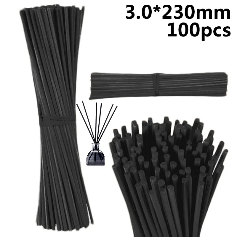 100pcs Black Natural Rattan Reed Fragrance Diffuser Replacement Sticks Essential Oil Volatilization 3.0*230mm Interior Decoratio