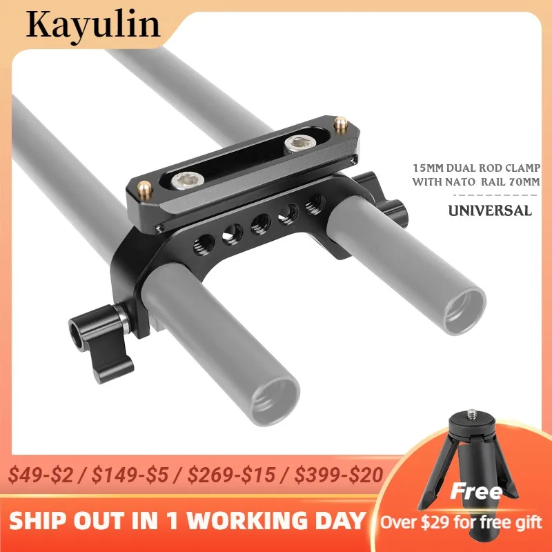 

Kayulin 15mm Dual Rod Clamp Adapter With 1/4" Thread Holes QR NATO Safety Rail 70mm For Dslr Photo Studio Accessory Universal