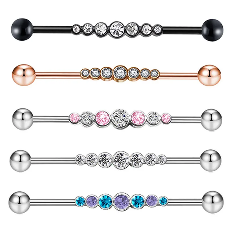 Surgical Steel Zircon Industrial Barbell Piercing Bar Fashion Jewelry 14G Star Moon Industrial Barbell Body Piercing Ear Studs images - 6