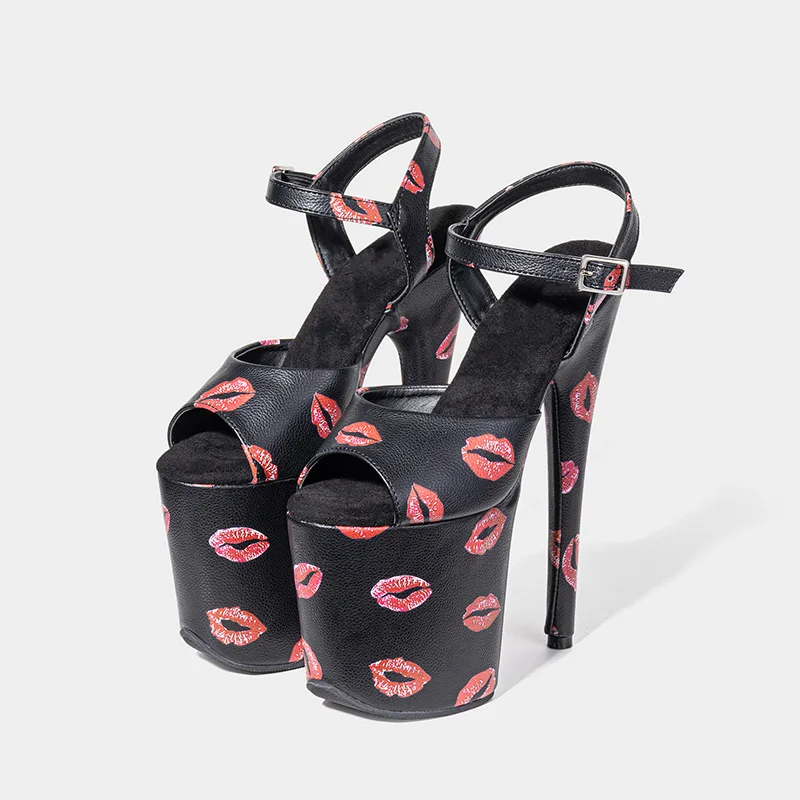 New 20CM/8inches Red Lip Print Upper Sexy Exotic High Heel Platform Party Sandals Pole Dance Shoes Model Shows