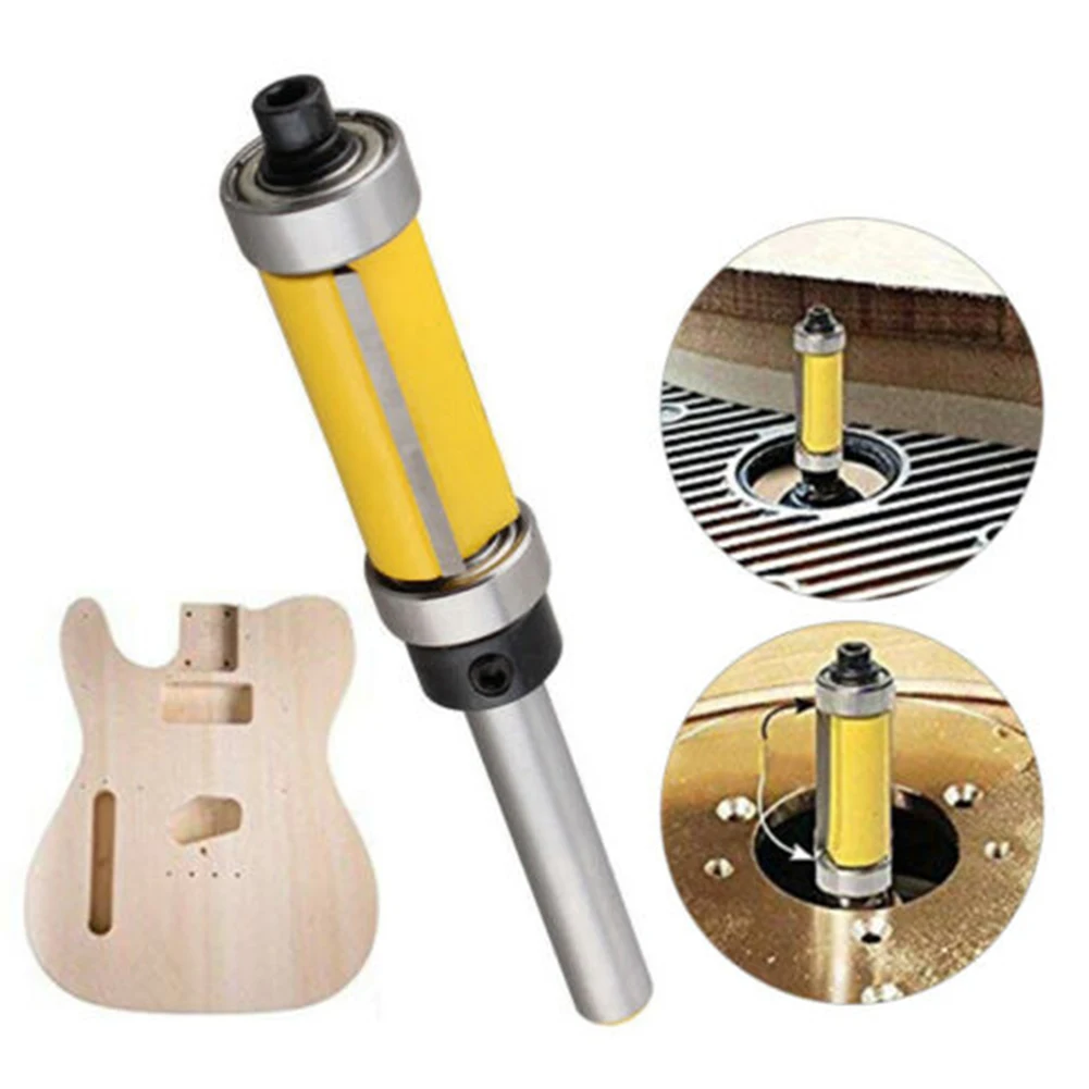 

1Pc 1/4" Shank Template/Trim Router Bit, With 2" Long Routing Cutters. Features: Top & Bottom Ball Bearings Woodworking Tool