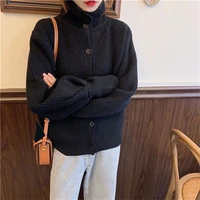 autumn winter loose stand up collar cardigan sweater loose sweater coat solid jumper fashion clothes 2022 womens knitted jacket