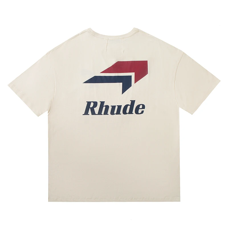 Rhude Arrow Logo T Shirt Red Blue Print Casual Men Women Oversize Short Sleeved