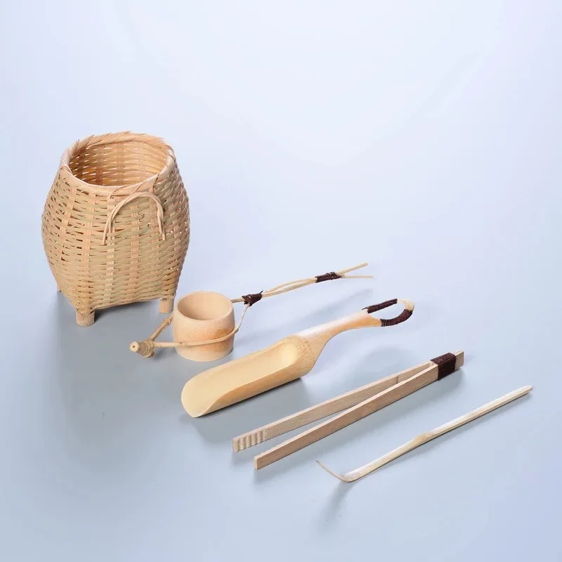 

Плетеная чайная церемония из натурального бамбука, шесть предметов, маленькая бамбуковая корзина для рыбок, декоративная чайная ложка, зажим для чая, игла с фильтром