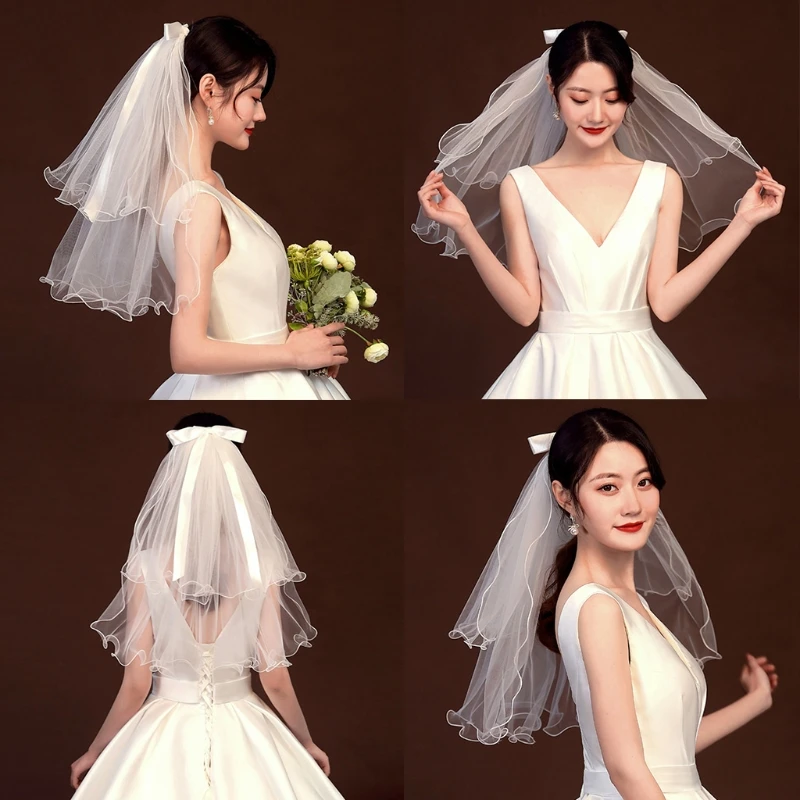 Фата свадебная двухслойная с гребнем Тюлевая для невесты подружки короткая