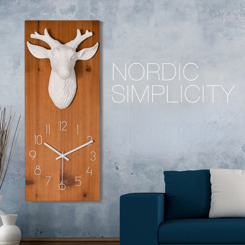 

Deer head clock wall clock living room modern creative clock household silent wall watch ins Nordic decorative clock