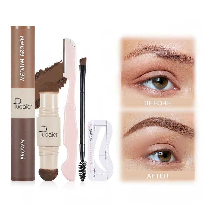 

Tattoo Eyebrow Stencil and Stamp 2 IN 1 Eyebrow & Hair Line Powder Pen Long Lasting Eyebrow Stamp Kit Waterproof Natural Brown