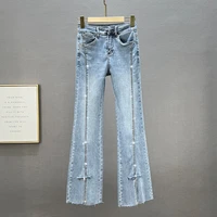cropped jeans for women 2022 spirng summer new slim fit split skinny jean pants casual womans blue denim pants elastic jeans