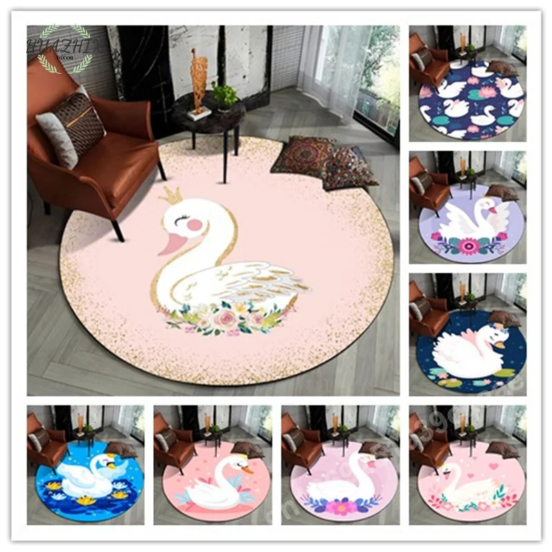 

3D Cartoon Cute Swan Cygnus Round Carpet Living Room Sofa Area Rugs Bedroom Decoration Kids Play Non-slip Floor Mat Student Gift