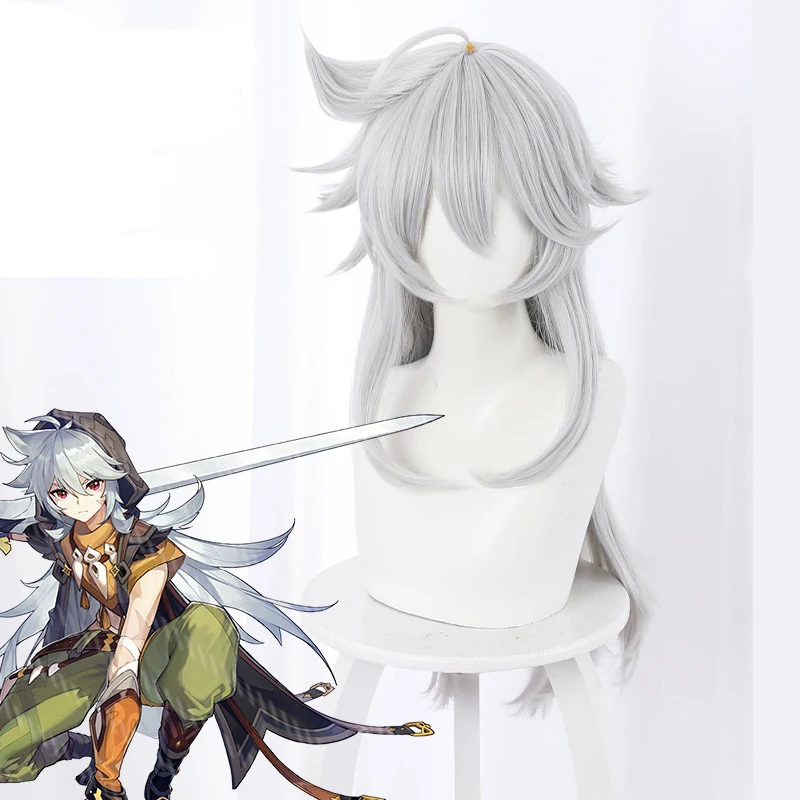 

Genshin Impact Razor Gray Long Heat Resistant Synthetic Hair Halloween Carnival Party Role Play Cosplay Wigs + Free Wig Cap