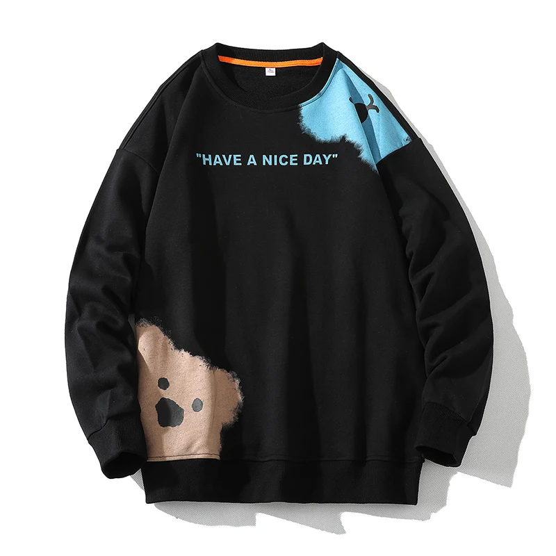 

Punk 2022 Print Hip Hop Sweatshirt Men'S Black White Hoodies Spring Autumn Casual Streetwear Clothes