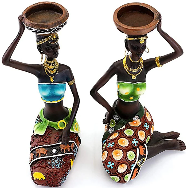

Statue Candleholder African Figurines 8.5" Candle Holder For Dining Room Decoration Desk Accessories Minimalist Decor