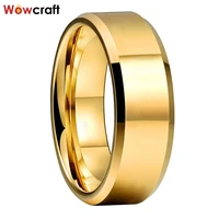 8mm gold mens womens wholesale tungsten carbide ring beveled edges polished shiny wedding jewelry trendy bands comfort fit