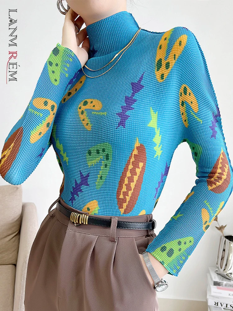 Женская плиссированная футболка LANMREM синие облегающие Топы с длинным рукавом и