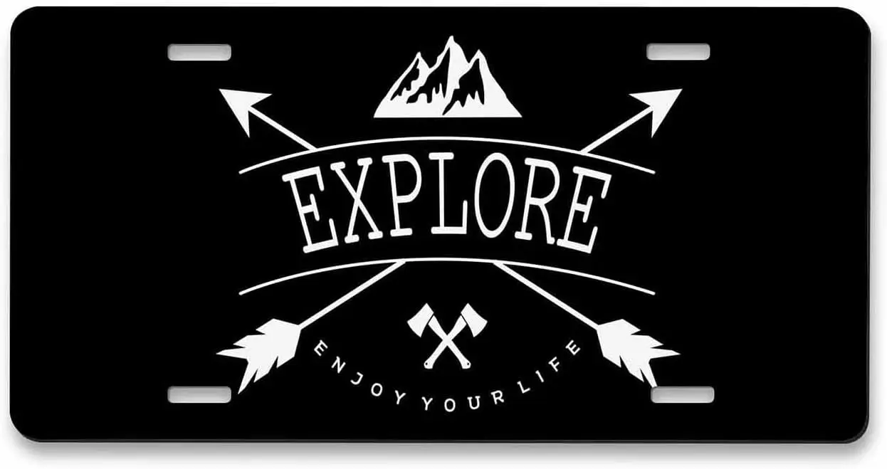 

Номерной знак изучите горы Приключения ретро-эмблема уличный дикой природы номерной знак автомобиля 6x12 дюймов Автомобильный номерной знак Черный Принт