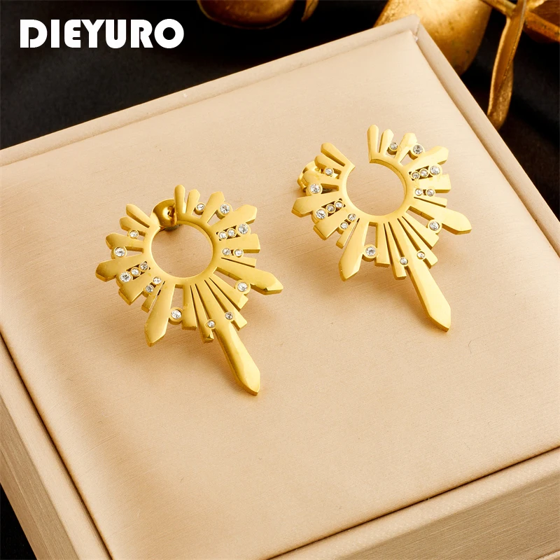 

DIEYURO 316L Stainless Steel Retro Irregular Drop Earrings For Women Girl Fashion New Waterproof Jewelry Lady Gift Party Серьги