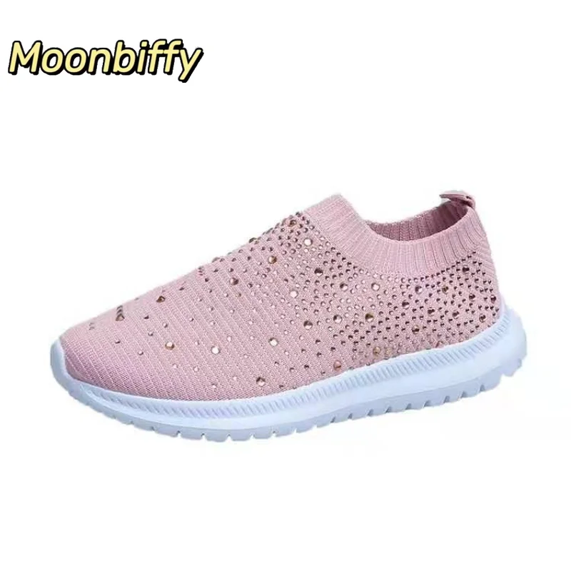 

Zapatos De Talla Grande Para Mujer, Zapatillas Planas Y Transpirables Con Diamantes De Imitación Para Caminar Womens Sneakers